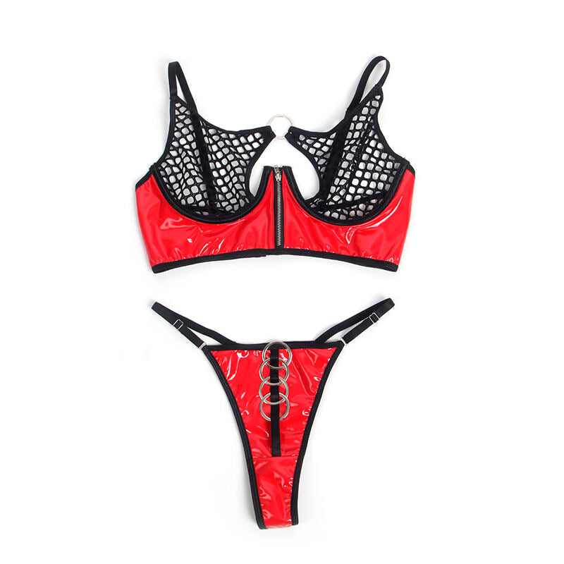 SUBBLIME - 955533 RODE LAKLEREN MESH BH-SET MET RITS S/M