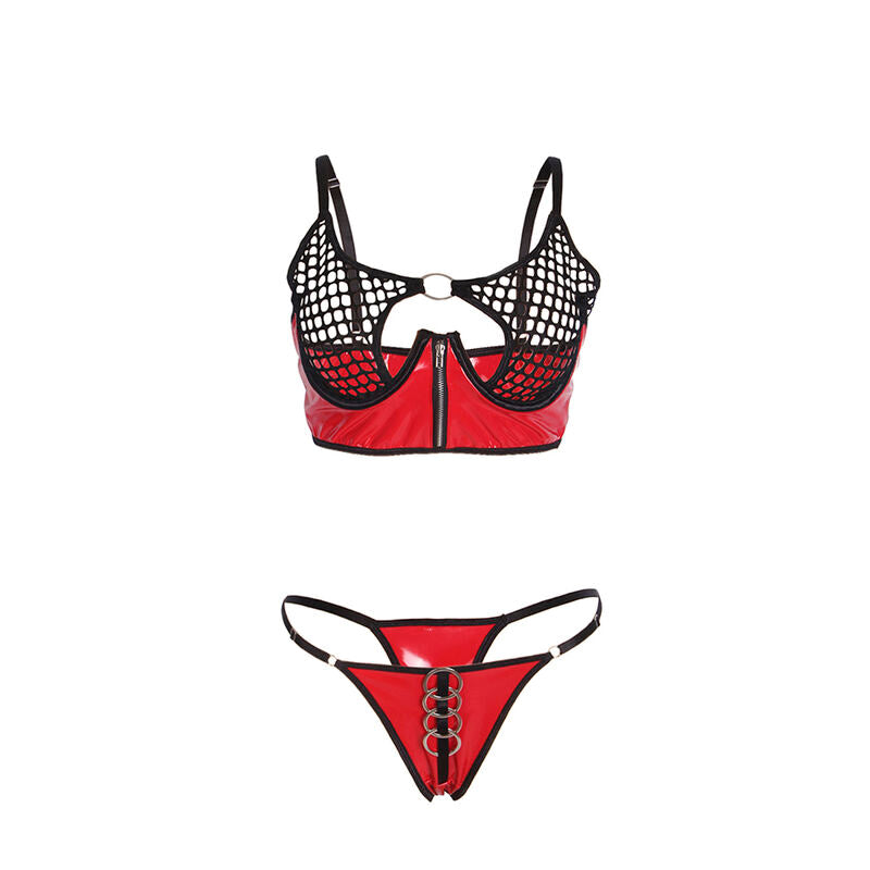 SUBBLIME - 955533 RODE LAKLEREN MESH BH-SET MET RITS S/M
