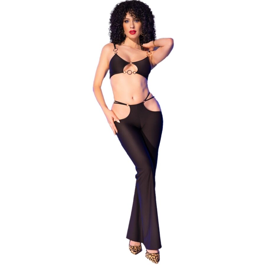 CHILIROSE - CR 4851 BLACK TOP AND LEGGINGS SET WITH GOLDEN ACCESSORIES M