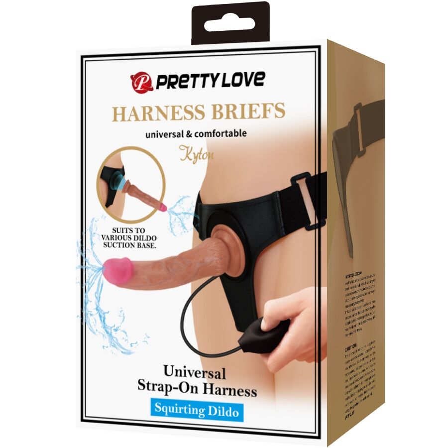 PRETTY LOVE - KYTON UNIVERSEEL HARNASBROEKJE MET SPUITENDE DILDO 19 CM MULATO