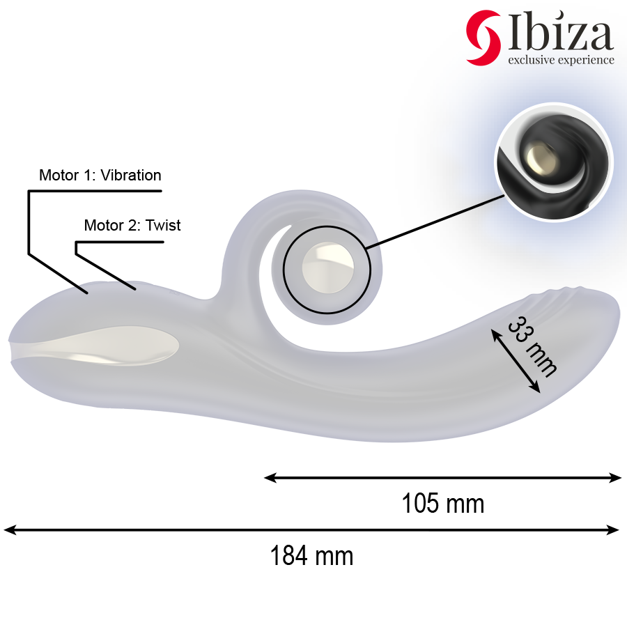 IBIZA - TWISTER VIBRATOR MET CURVESTIMULATOR EN VIBRO-ROTATIE