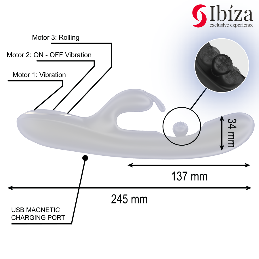 IBIZA - KRACHTIGE KONIJNENVIBRATOR MET MASSERENDE ROLLENDE PAREL