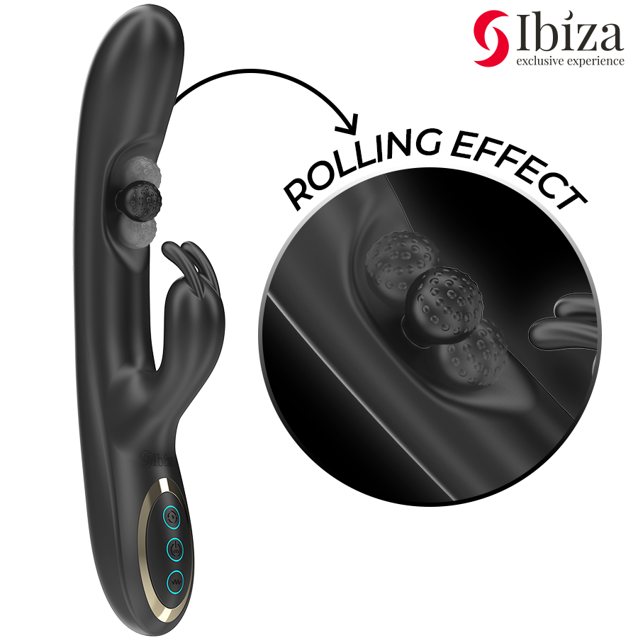 IBIZA - KRACHTIGE KONIJNENVIBRATOR MET MASSERENDE ROLLENDE PAREL