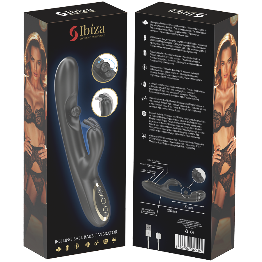 IBIZA - KRACHTIGE KONIJNENVIBRATOR MET MASSERENDE ROLLENDE PAREL