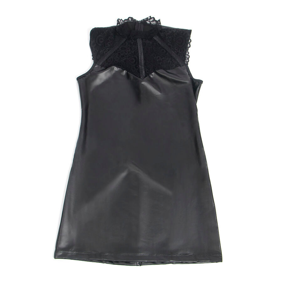 SUBBLIME - 957544 KANTEN KRAAG LEREN JURK ZWART S/M