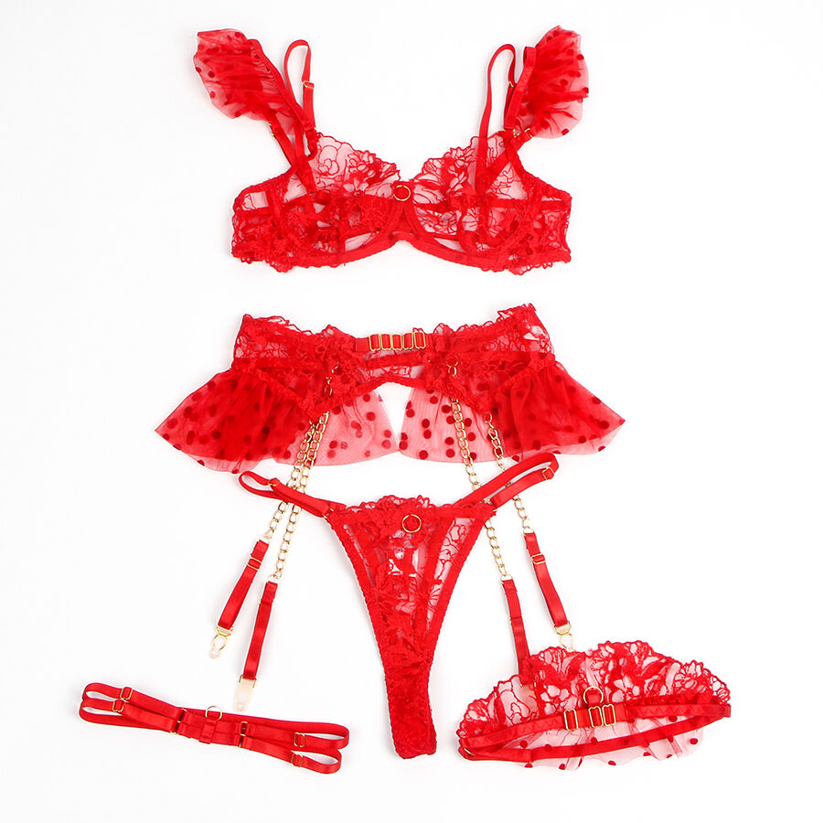 SUBBLIME - 957506 KANTEN BH EN JARRETELSET ROOD S/M