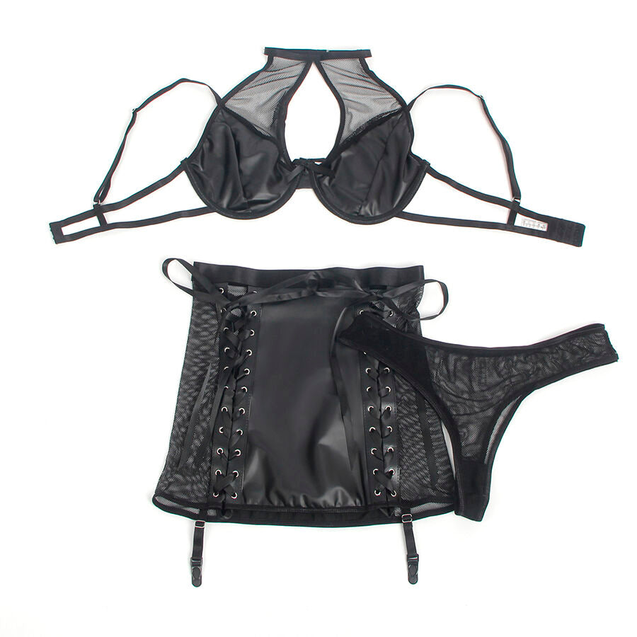 SUBBLIME - 957599 LEREN BH- EN ROKJESSET ZWART L/XL