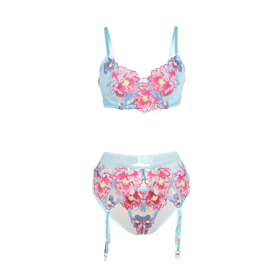 SUBBLIME - 957650 ROZE BH EN JARRETELGORDEL SET MET BLOEMENBORDUURSEL L/XL