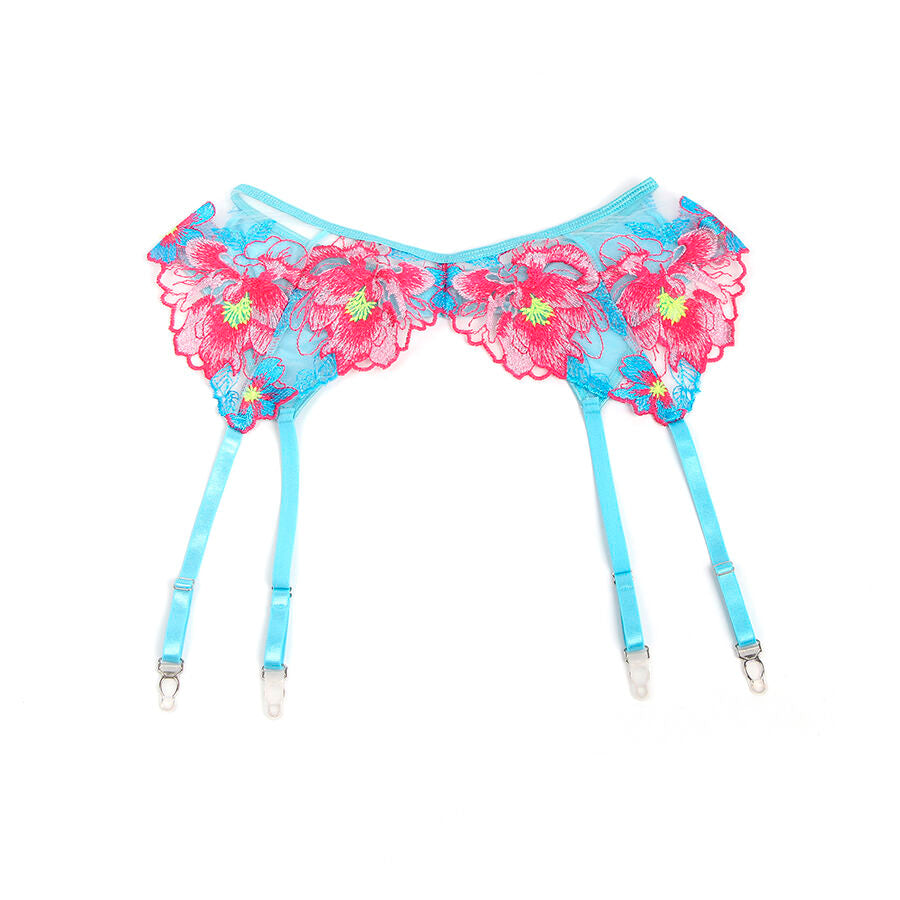 SUBBLIME - 957650 ROZE BH EN JARRETELGORDEL SET MET BLOEMENBORDUURSEL L/XL