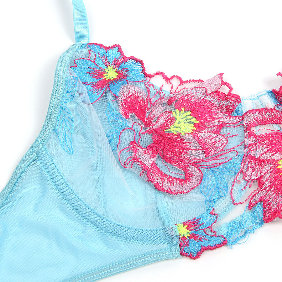 SUBBLIME - 957650 ROZE BH EN JARRETELGORDEL SET MET BLOEMENBORDUURSEL L/XL
