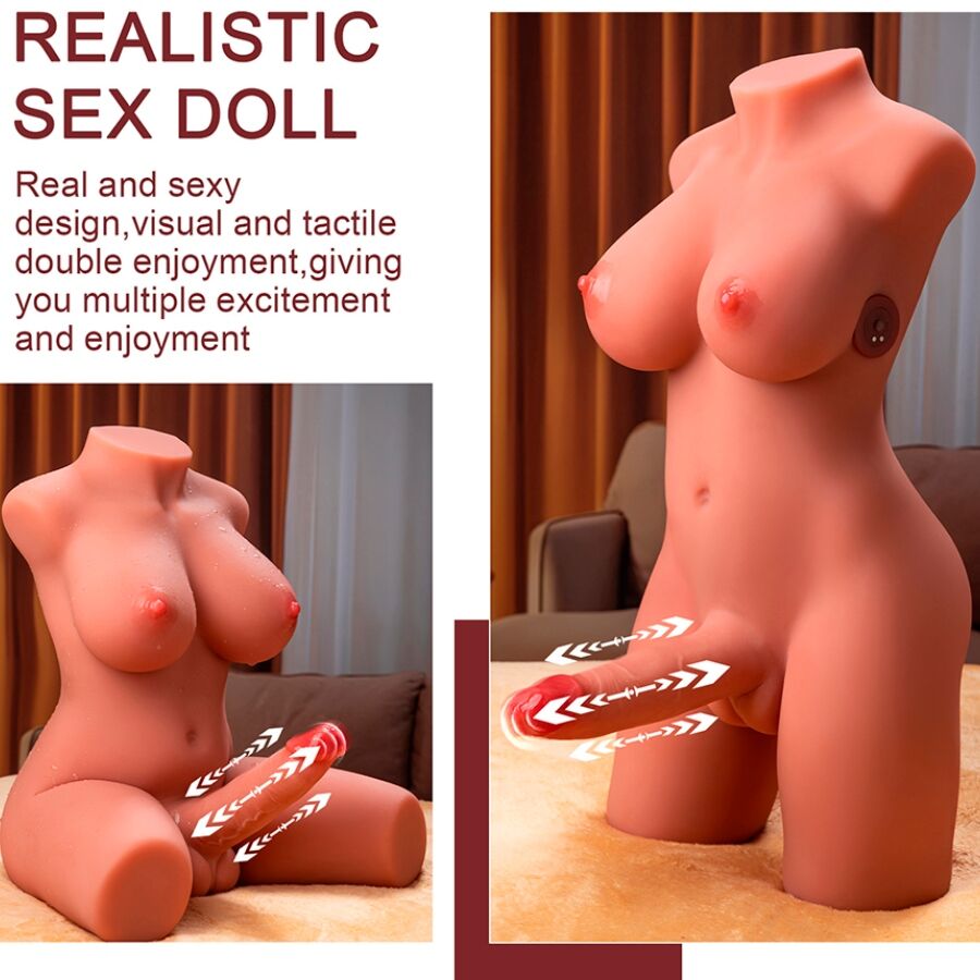 XISE - MIAH LADY BOY TORSO MET DILDO MET TRILLING EN STOTEN 55 CM