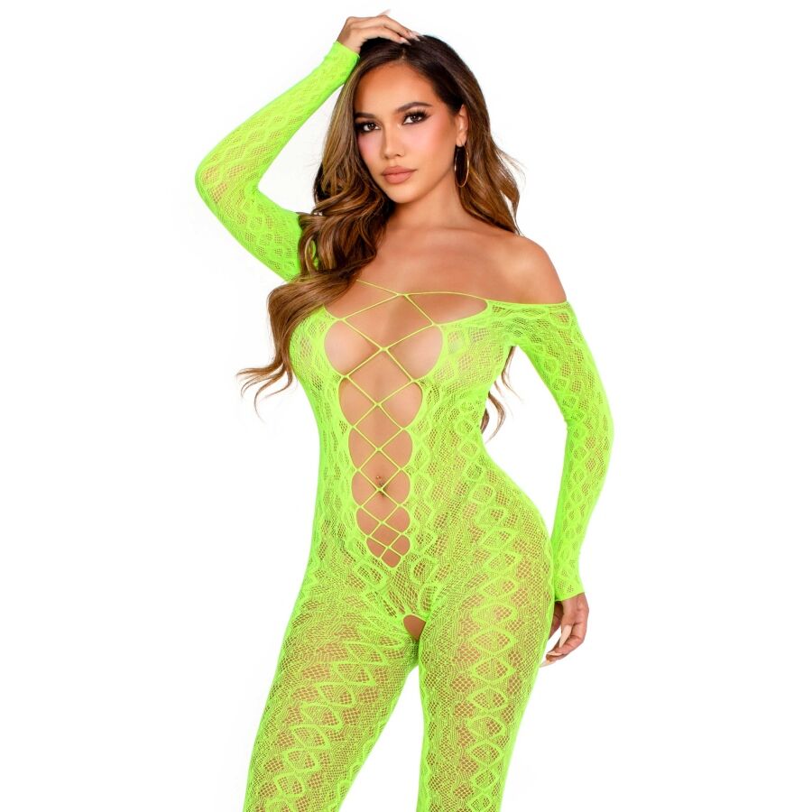 LEG AVENUE - KRUISLOZE BODYSTOCKING EXOTIC SLANGENKANT NEON GROEN