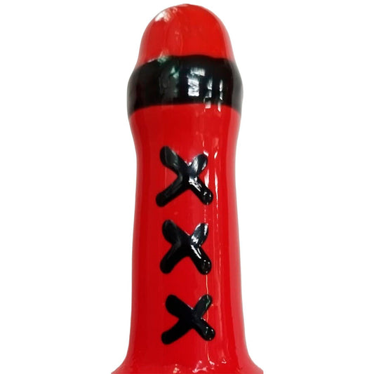 CONDOMERIE - MET DE HAND BESCHILDERDE NIEUWIGHEIDSCONDURMS AMSTERDAM ROOD