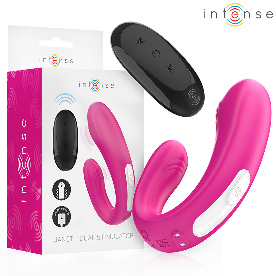 INTENSE - JANET DUAL U-VORMIGE STIMULATOR EN VIBRATOR MET AFSTANDSBEDIENING ROZE