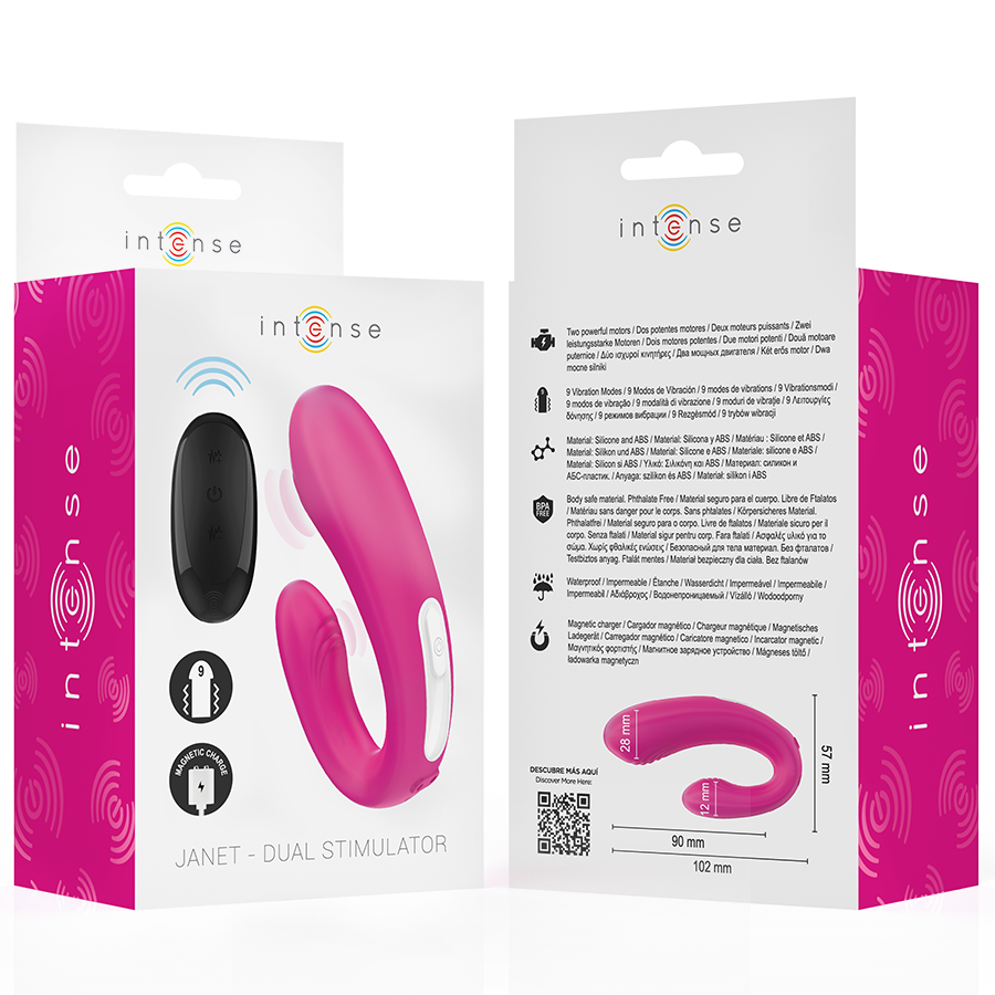 INTENSE - JANET DUAL U-VORMIGE STIMULATOR EN VIBRATOR MET AFSTANDSBEDIENING ROZE