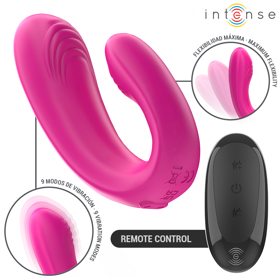 INTENSE - JANET DUAL U-VORMIGE STIMULATOR EN VIBRATOR MET AFSTANDSBEDIENING ROZE