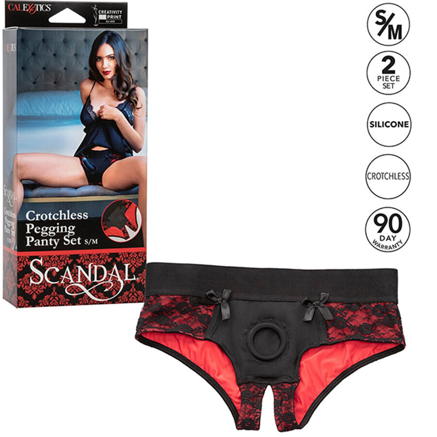 CALEXOTICS - SCANDAL SET VAN OPEN KRUIS SLIPJES MET DILDO MAAT S/M