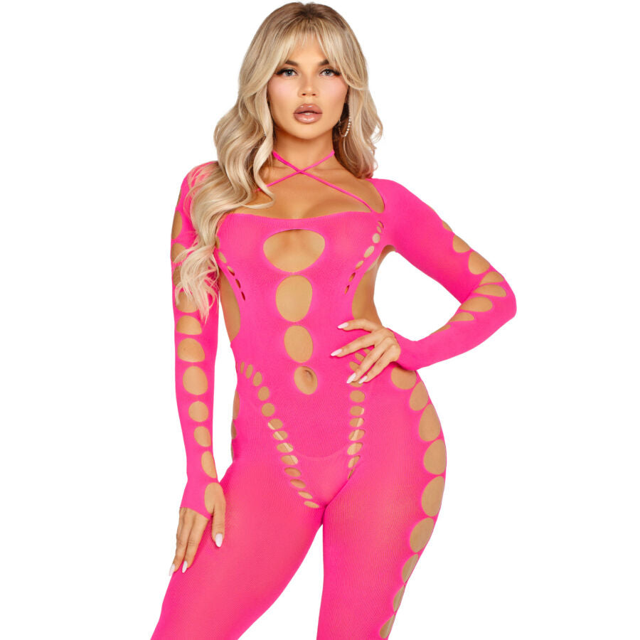 LEG AVENUE - ROZE OPEN RUG BODYSTOCKING EEN MAAT