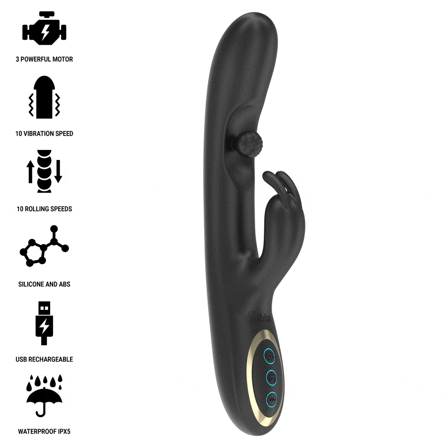 IBIZA - KRACHTIGE KONIJNENVIBRATOR MET MASSERENDE ROLLENDE PAREL