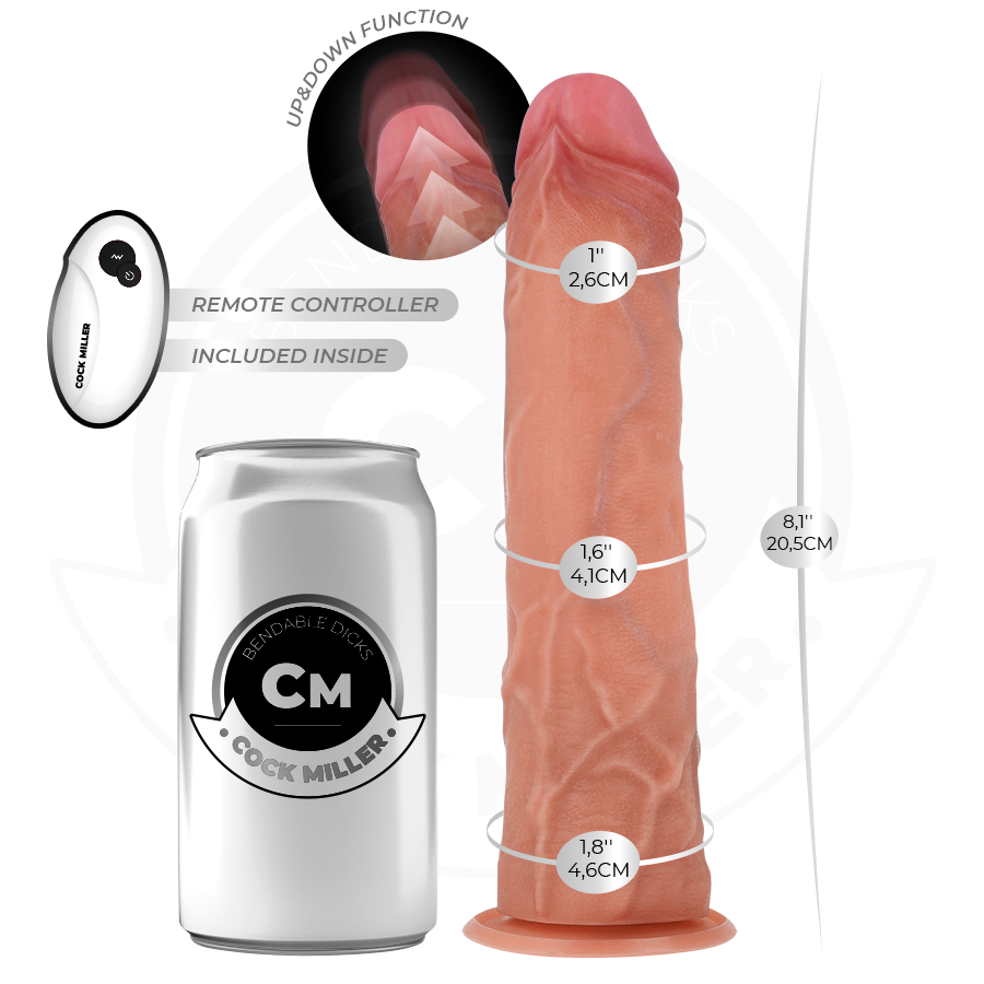 COCK MILLER - HYPERREALISTISCHE DILDO MET ZUIGNAP EN AFSTANDSBEDIENING MET STOOTFUNCTIE 20,5 CM