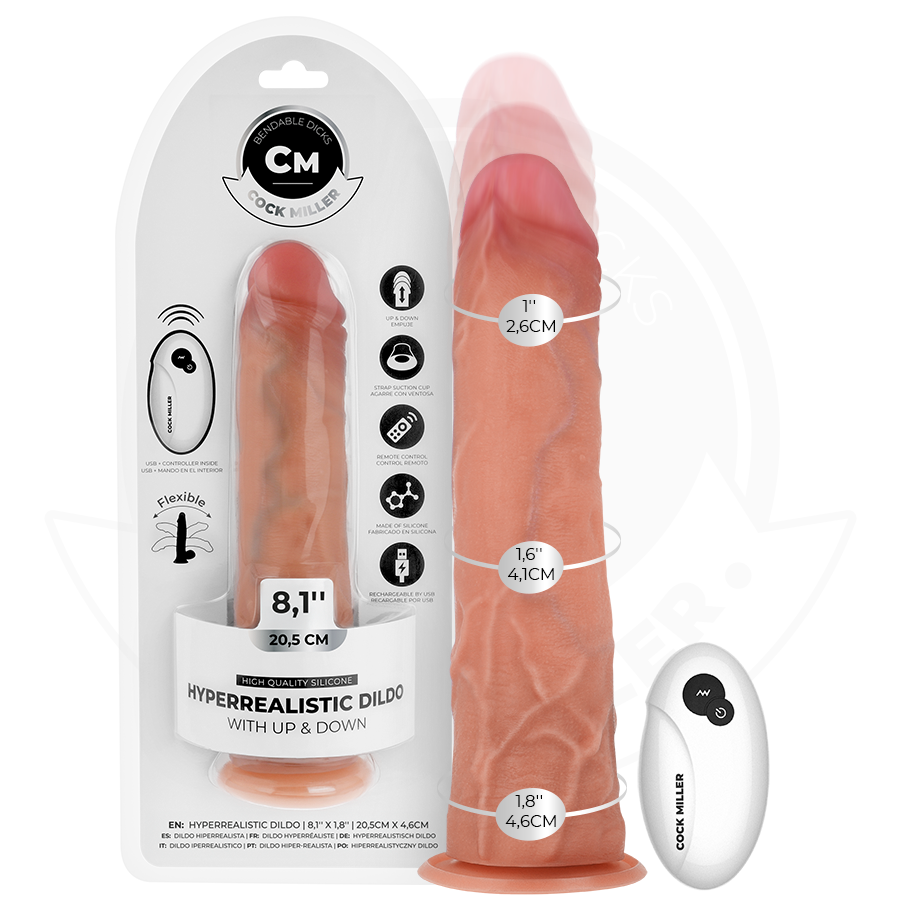 COCK MILLER - HYPERREALISTISCHE DILDO MET ZUIGNAP EN AFSTANDSBEDIENING MET STOOTFUNCTIE 20,5 CM