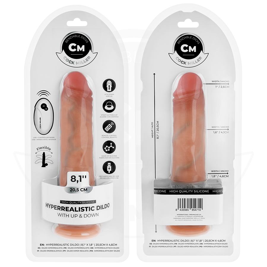 COCK MILLER - HYPERREALISTISCHE DILDO MET ZUIGNAP EN AFSTANDSBEDIENING MET STOOTFUNCTIE 20,5 CM