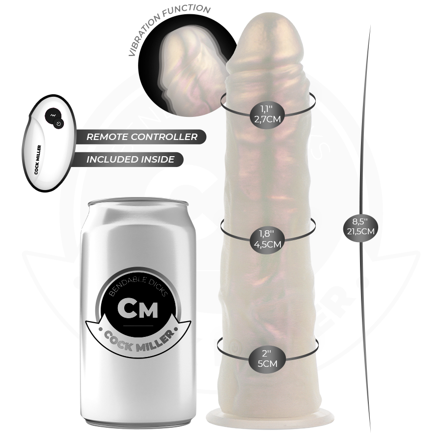 COCK MILLER - DILDO MET ZUIGNAP, LICHTEN EN TRILLINGEN MET AFSTANDSBEDIENING WIT 21,5 CM