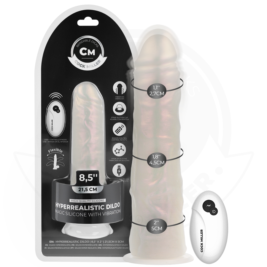 COCK MILLER - DILDO MET ZUIGNAP, LICHTEN EN TRILLINGEN MET AFSTANDSBEDIENING WIT 21,5 CM