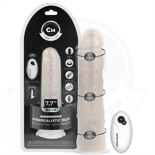 COCK MILLER - DILDO MET ZUIGNAP, LICHT EN TRILLING MET AFSTANDSBEDIENING WIT 19,5 CM