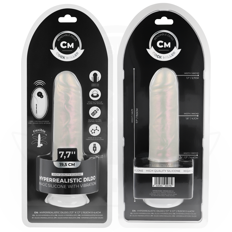 COCK MILLER - DILDO MET ZUIGNAP, LICHT EN TRILLING MET AFSTANDSBEDIENING WIT 19,5 CM