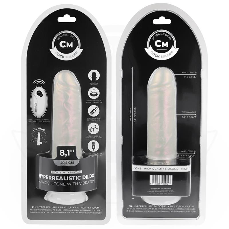 COCK MILLER - DILDO MET ZUIGNAP, LICHT EN TRILLING MET AFSTANDSBEDIENING WIT 20,5 CM