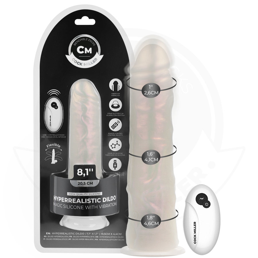 COCK MILLER - DILDO MET ZUIGNAP, LICHT EN TRILLING MET AFSTANDSBEDIENING WIT 20,5 CM