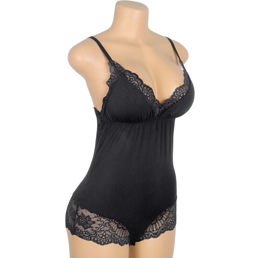 SUBBLIME - ZWARTE TEDDY MET BLOEMENKANT DETAIL S/M