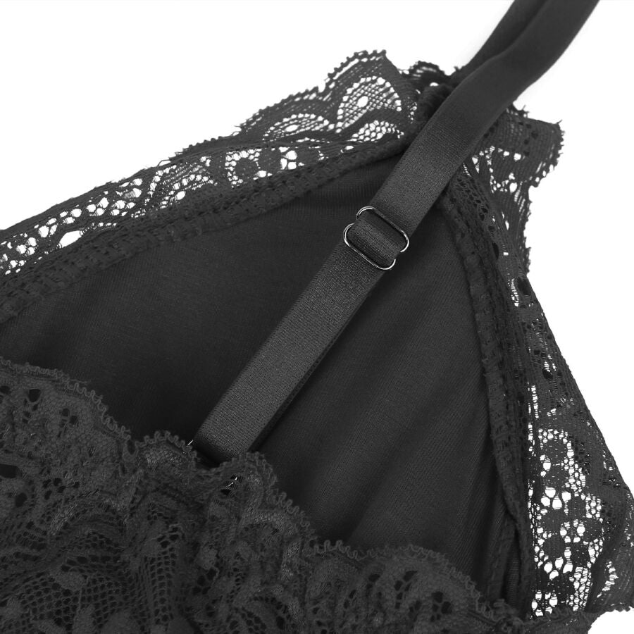 SUBBLIME - ZWARTE TEDDY MET BLOEMENKANT DETAIL S/M