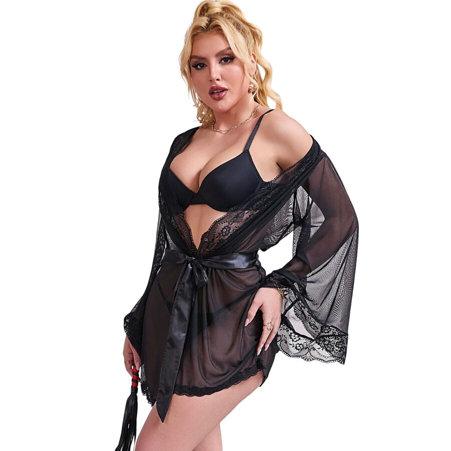 SUBBLIME - TRANSPARANTE STOF NUIT MET KANTEN DETAILS ZWART S/M