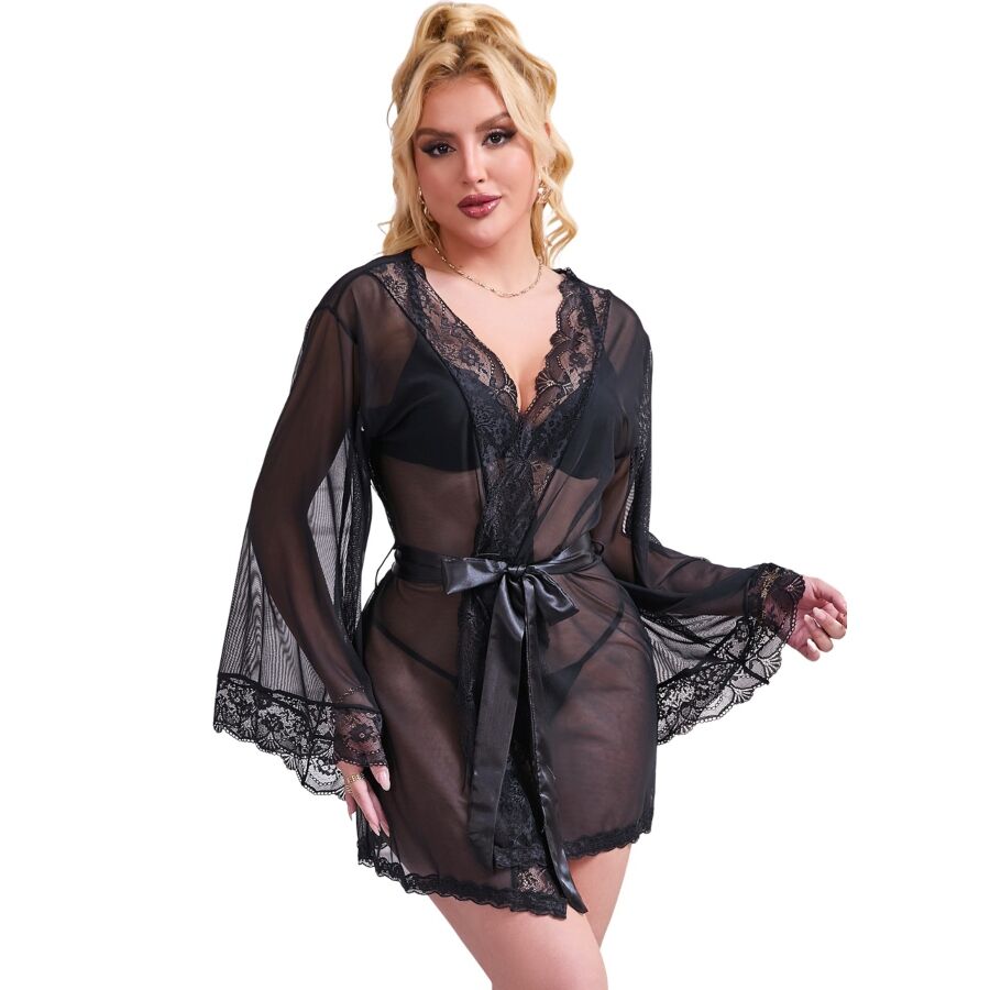 SUBBLIME - TRANSPARANTE STOF NUIT MET KANTEN DETAILS ZWART S/M