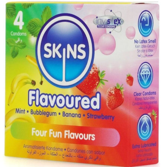 SKINS - CONDOMS MET MEERDERE SMAKEN, PREMIUM, PAK VAN 4