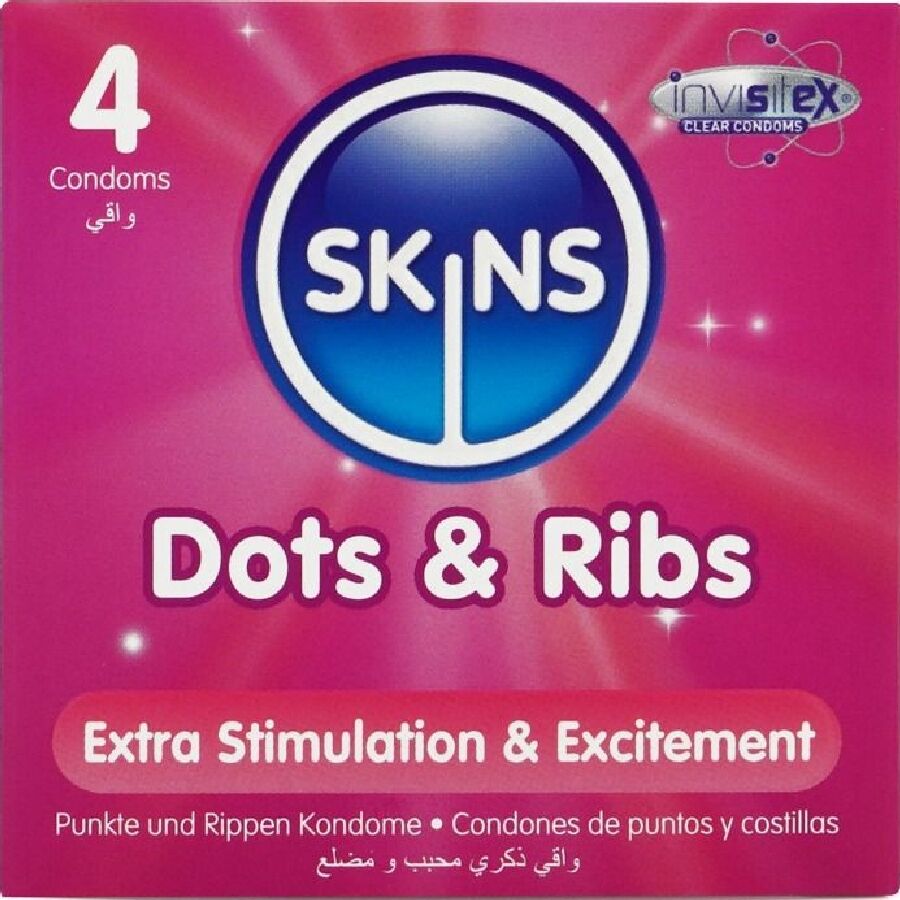 SKINS - CONDOOMS MET STIPJES & RIBBELS VOOR OPTIMAAL GENOT VERPAKKING VAN 4