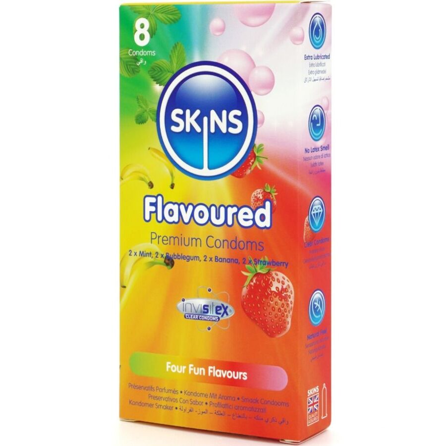 SKINS - CONDOOMS MET MEERDERE SMAKEN, PREMIUM, PAK VAN 8