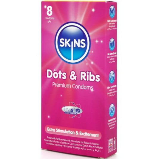 SKINS - DOTS & RIBS PREMIUM CONDOMS PAK 8