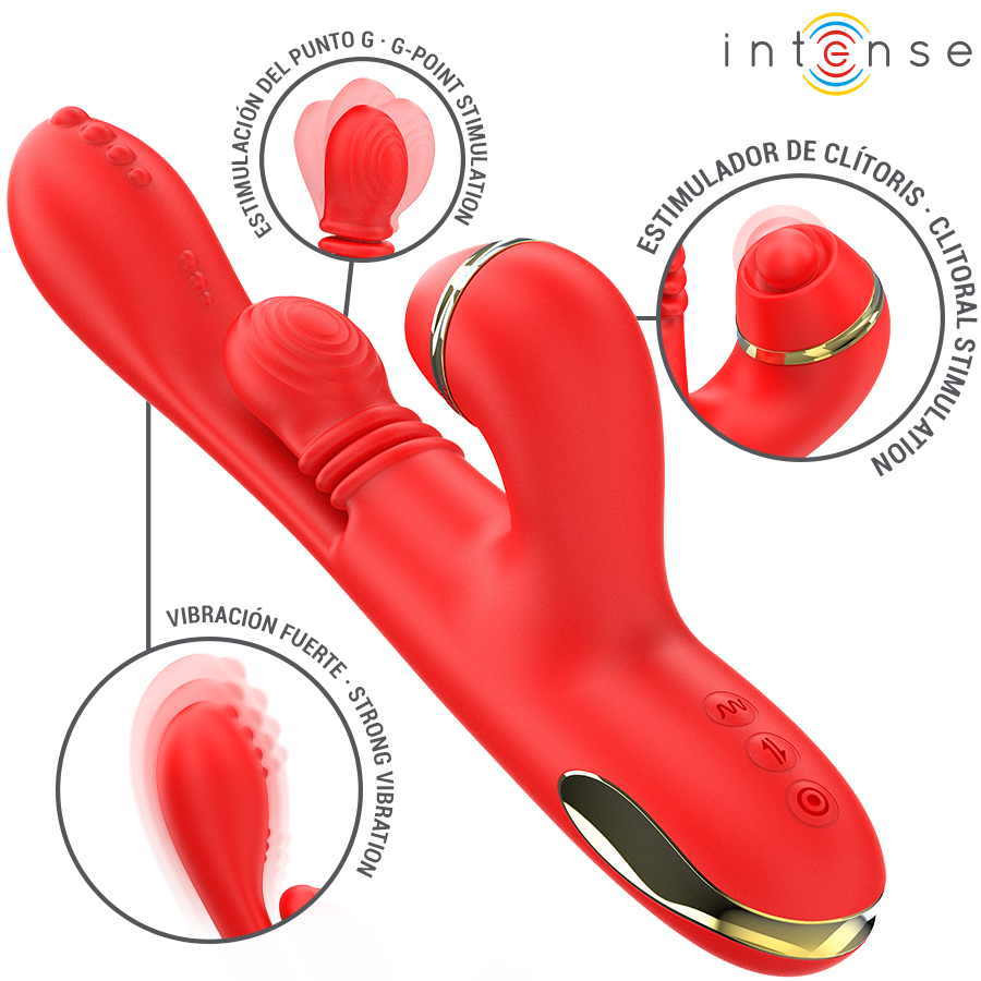 INTENSE - KATY MULTIFUNCTIONELE CLITORISSTIMULATOR 4 VERWISSELBARE OPZETSTUKKEN ROOD