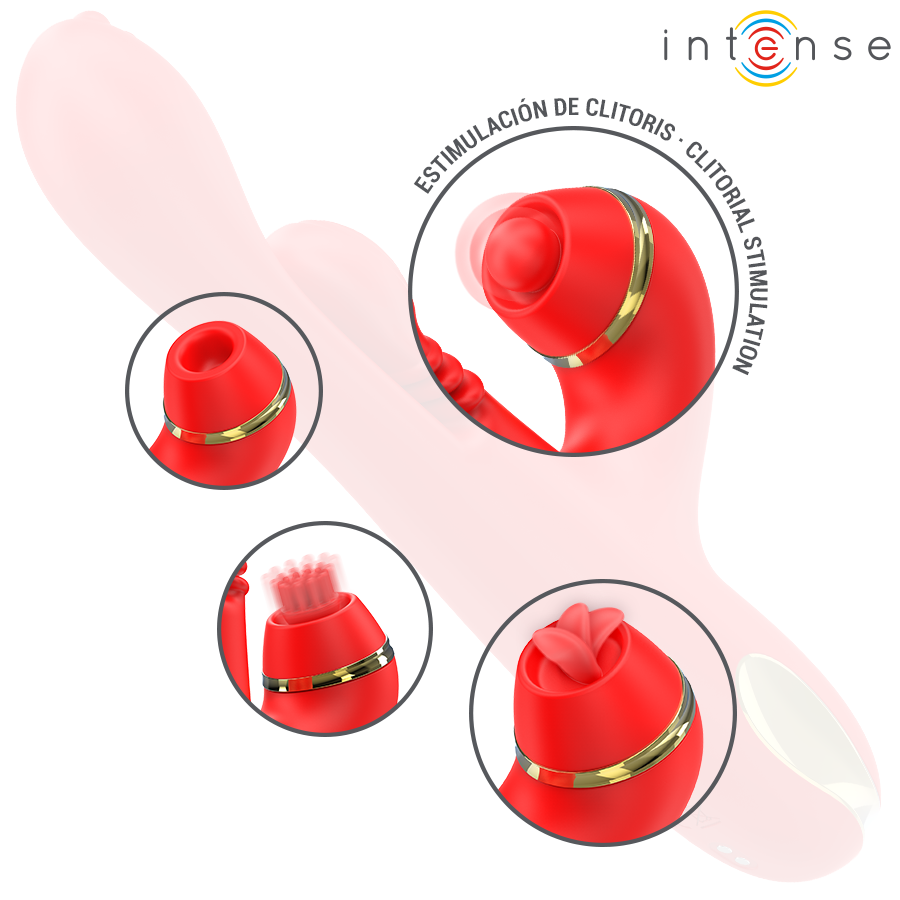 INTENSE - KATY MULTIFUNCTIONELE CLITORISSTIMULATOR 4 VERWISSELBARE OPZETSTUKKEN ROOD