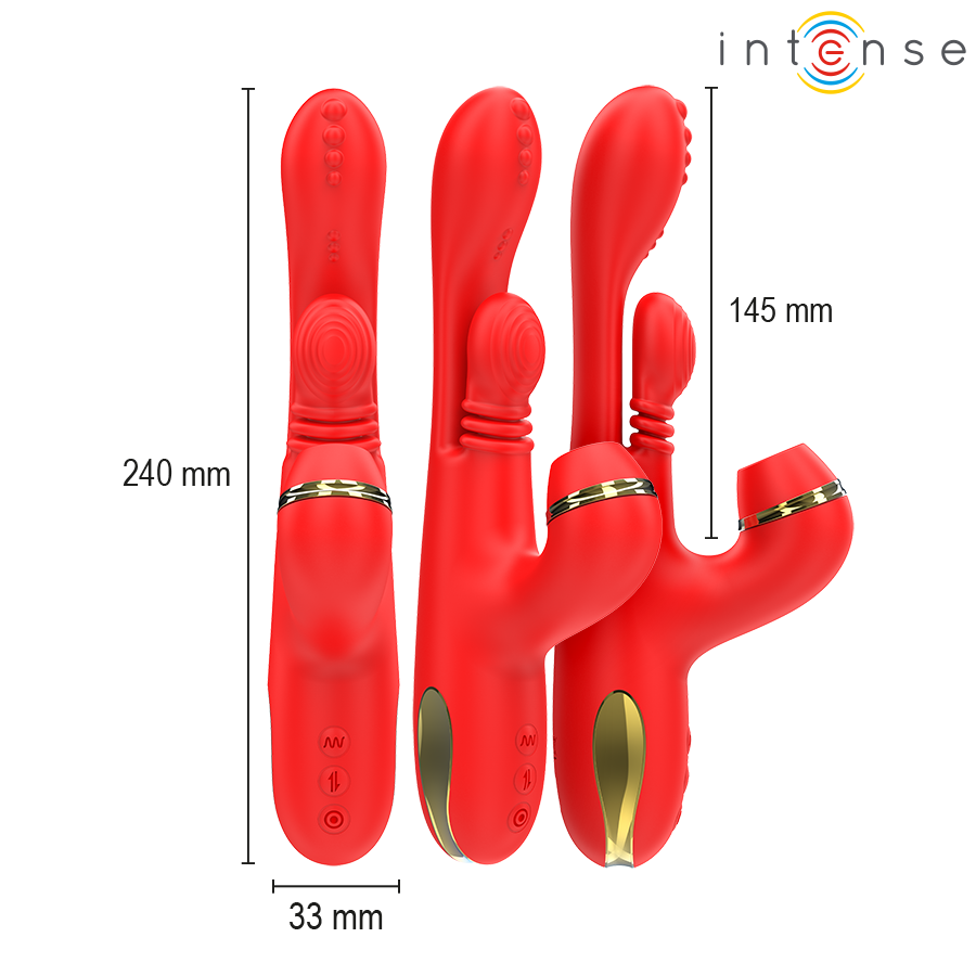 INTENSE - KATY MULTIFUNCTIONELE CLITORISSTIMULATOR 4 VERWISSELBARE OPZETSTUKKEN ROOD