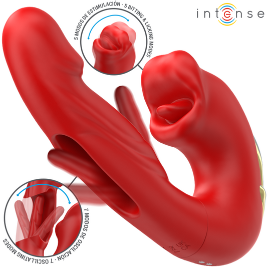 INTENSE - NATHY DUBBELE VIBRATOR MET MULTIFUNCTIONELE STIMULERENDE MOND ROOD