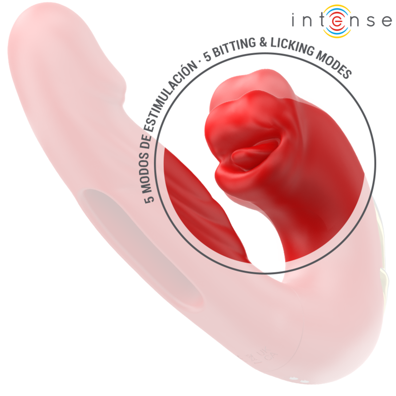 INTENSE - NATHY DUBBELE VIBRATOR MET MULTIFUNCTIONELE STIMULERENDE MOND ROOD
