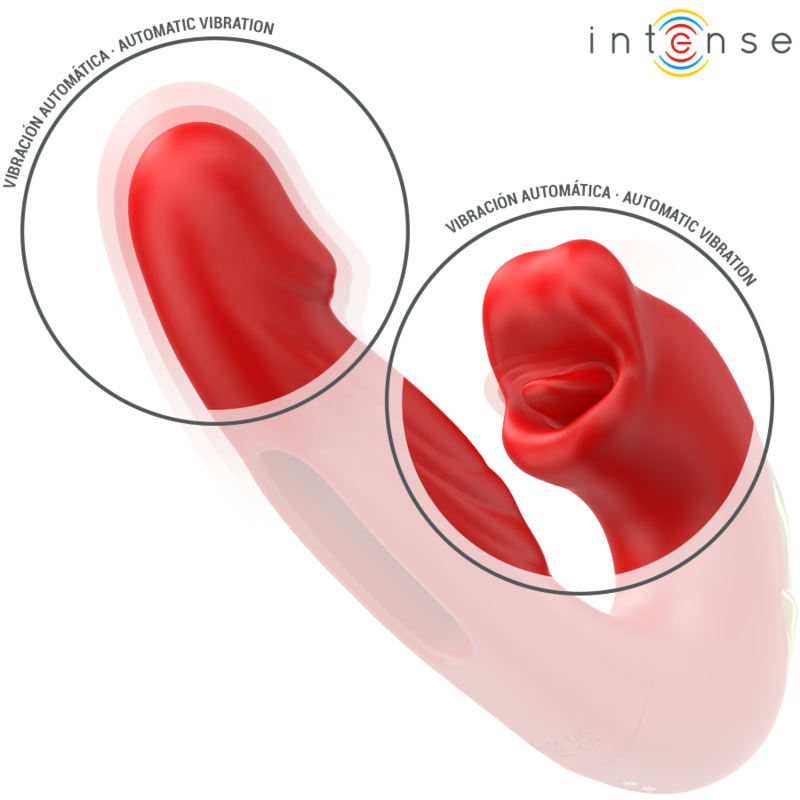 INTENSE - NATHY DUBBELE VIBRATOR MET MULTIFUNCTIONELE STIMULERENDE MOND ROOD