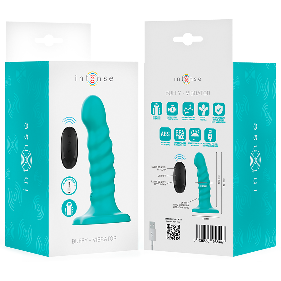 INTENSE - BUFFY VIBRATOR MAAT S SPIRAALVORMIG ONTWERP 10 TRILLINGEN BLAUWE AFSTANDSBEDIENING