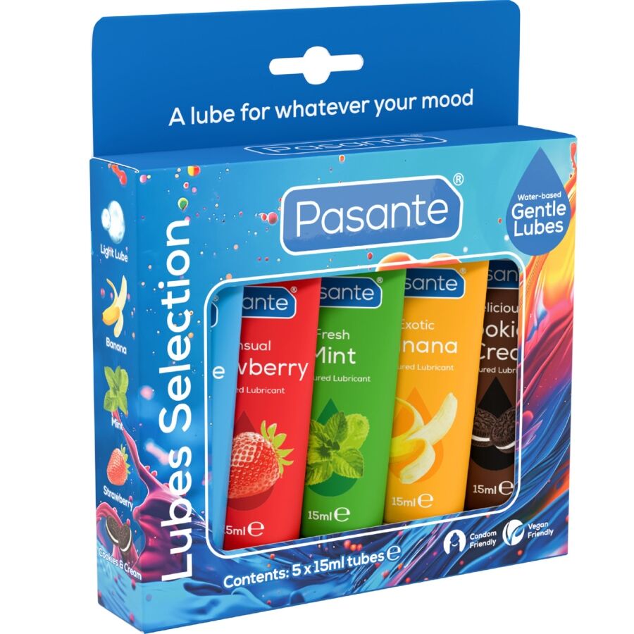 PASANTE - PAK GEVARIEERDE SMAAK GLEIDMIDDELEN 5 STUKS X 15 ML