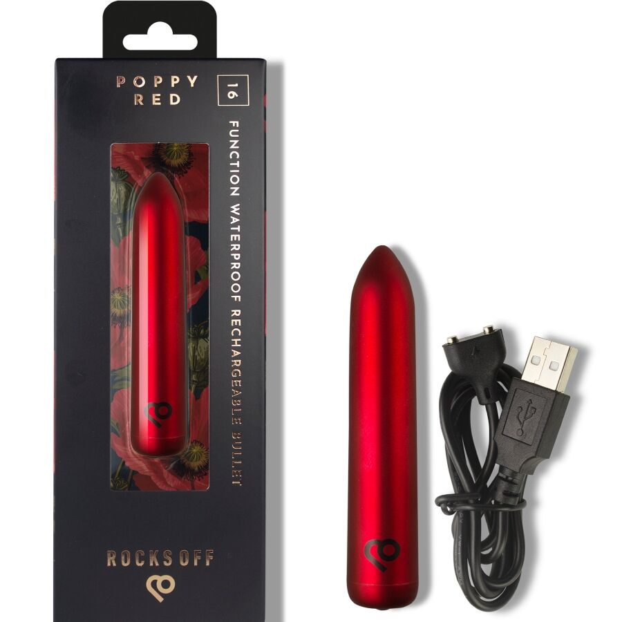 ROCKS-OFF - OPLAADBARE VIBRERENDE KOGEL POPPY ROOD