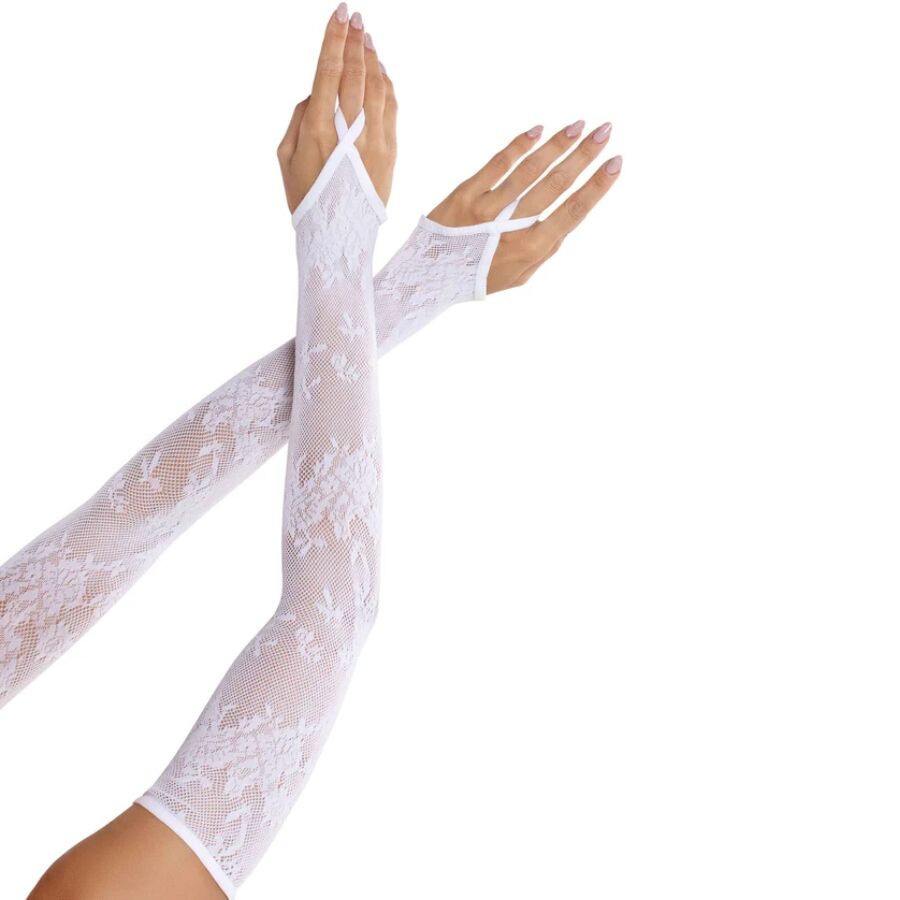 LEG AVENUE - EXTRA LANGE BLOEMEN KANT ARMWARMERS WIT